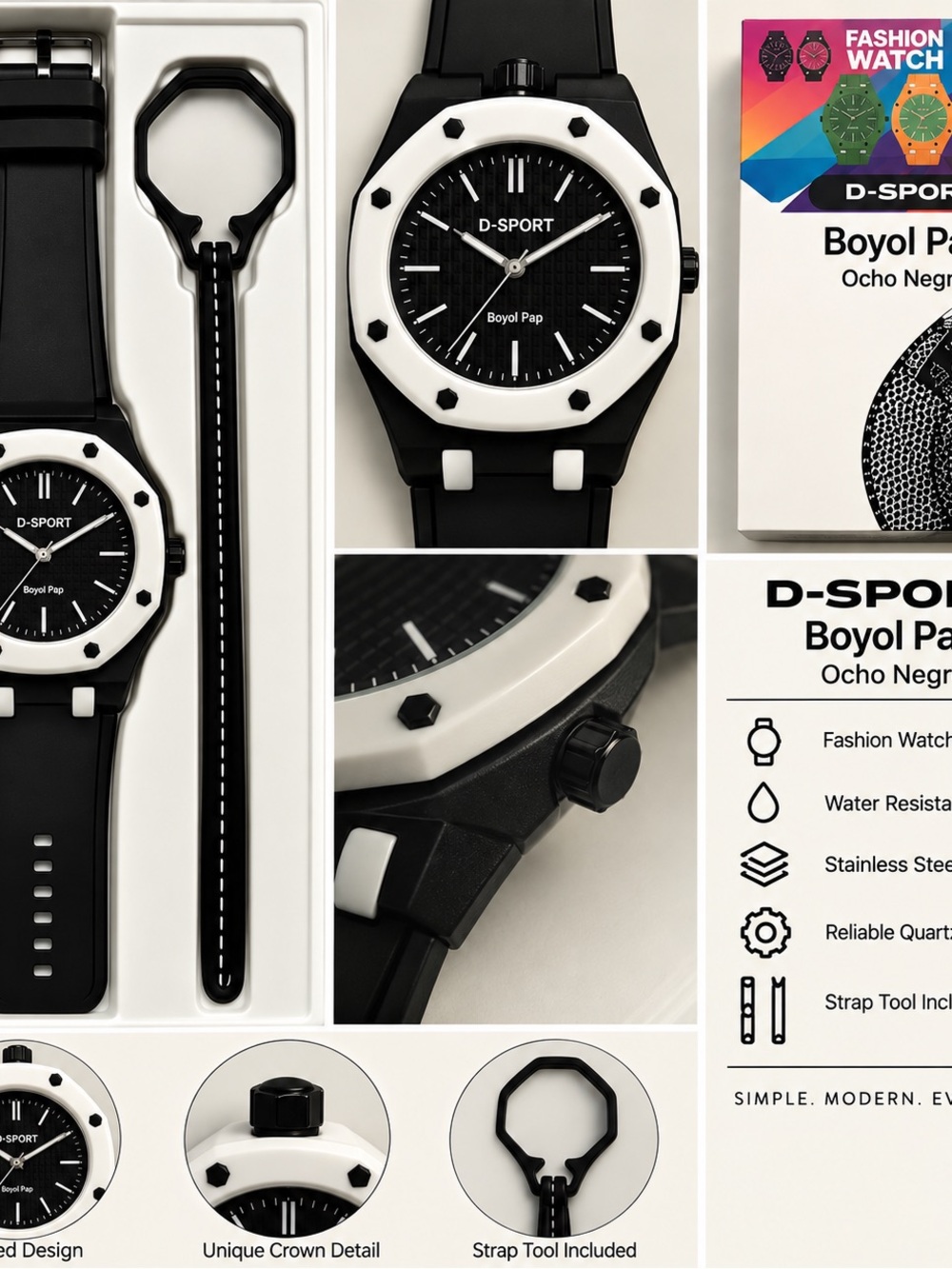 Boyol Pap Black & White Men's Fashion Watch